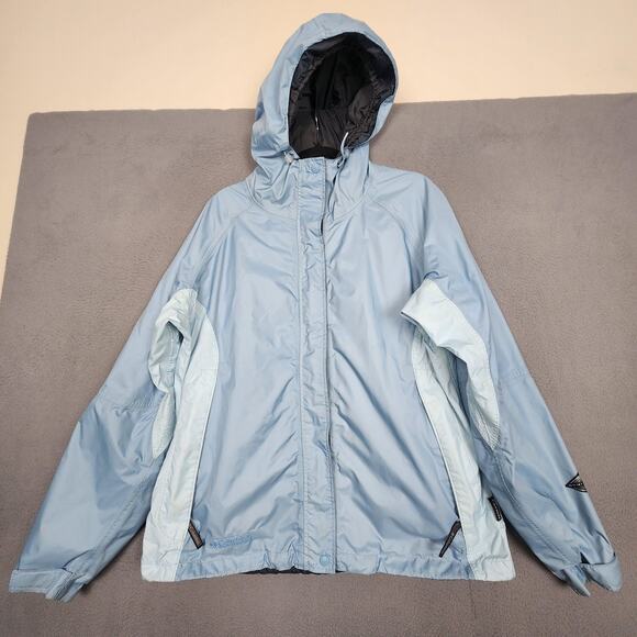 Columbia Jacket Womens XL Light Blue Omni-Tech Waterproof Hooded Packable Rain - Picture 1 of 16